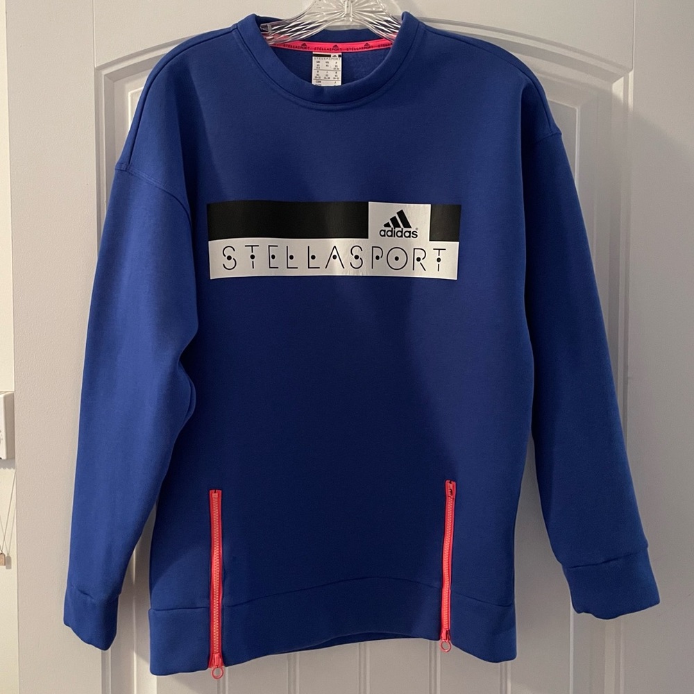 Stella McCartney Adidas Blue & Fluo Pink Logo Sweatshirt Pullover Size XS